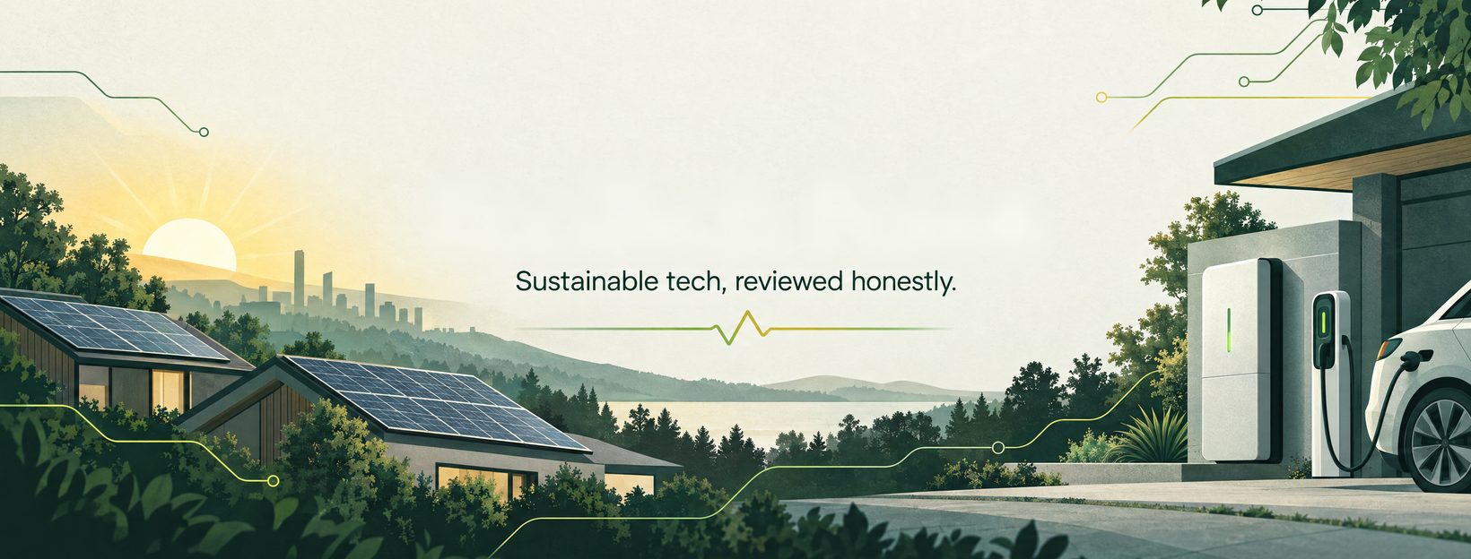 EcoTech Pulse — Sustainable tech, reviewed honestly. Solar-powered homes, a home battery and an EV charging in the driveway.